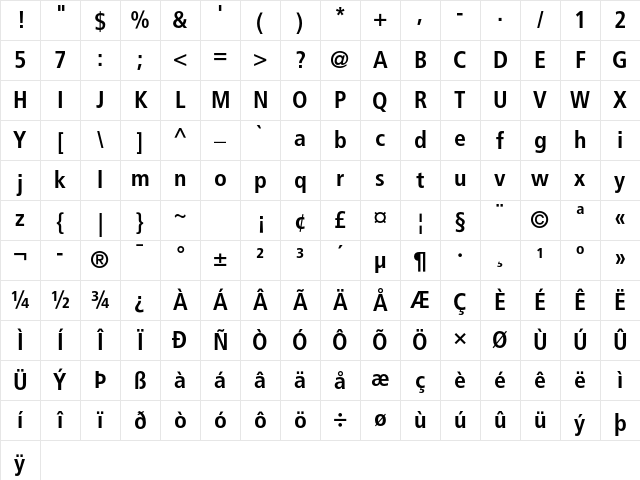 Frutiger LT Std 67 Bold Condensed Character Map Frutiger LT Std 67 Bold Condensed Character Map