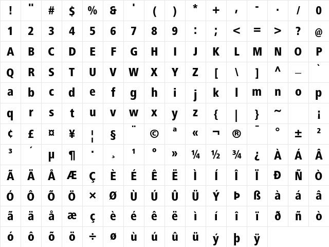 FrutigerNextLT Heavy Cond Character Map FrutigerNextLT Heavy Cond Character Map