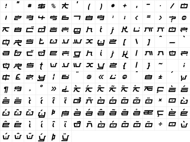 FungFoo Italic Character Map