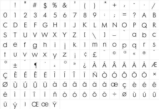 Futura Maxi CG Light Regular Character Map Futura Maxi CG Light Regular Character Map