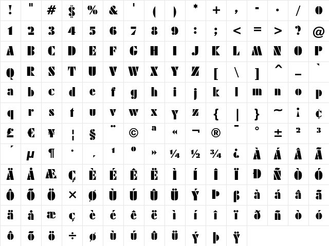 Futura Black Regular Character Map