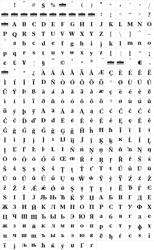 Blacker Text Bold Character Map