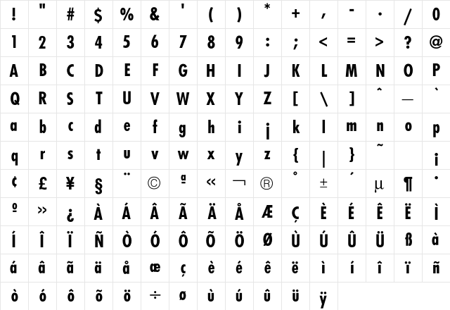 Futura CondBold Character Map