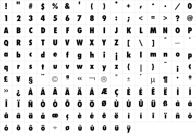 Futura CondExtraBold Character Map