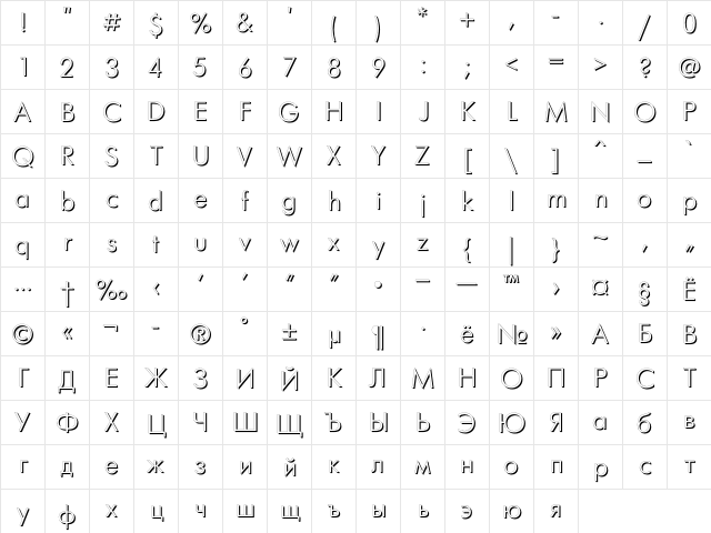 FuturaFuturisShadowC Regular Character Map