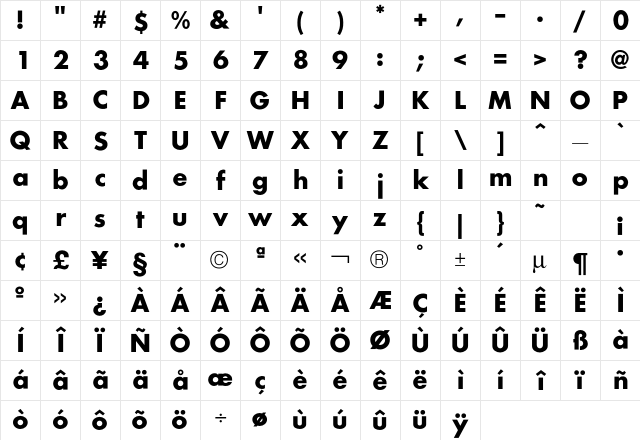 FuturaICG Bold Character Map