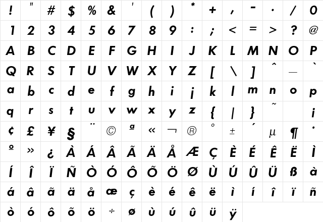 FuturaICG DemiOblique Character Map