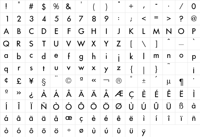 FuturaICG Regular Character Map