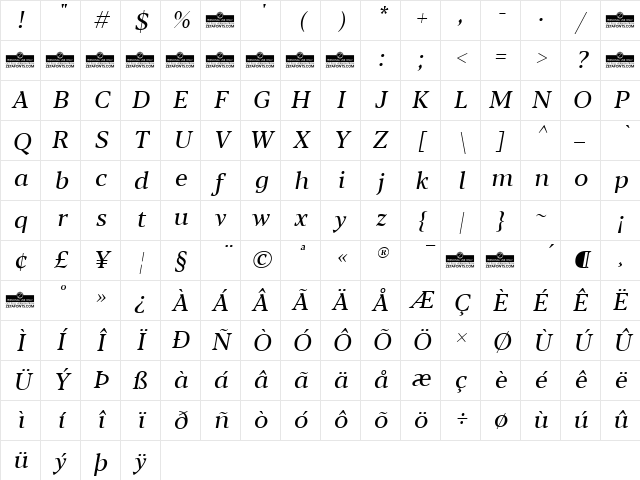 Blacker Text Italic Character Map