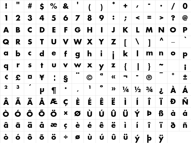 Futura Std Bold Character Map