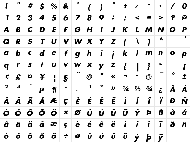 Futura Std Bold Oblique Character Map