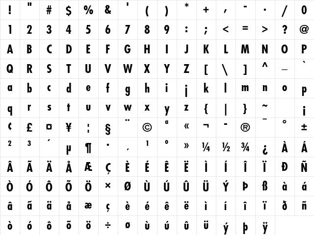 Futura Std Bold Condensed Character Map