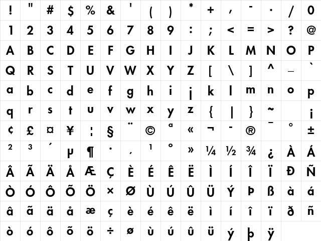 Futura Std Heavy Character Map