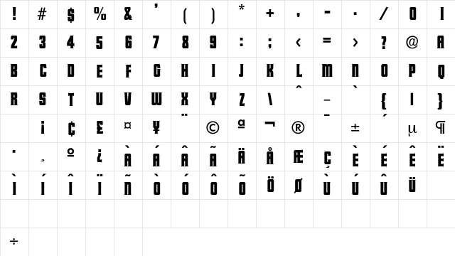 GaberBold Regular Character Map