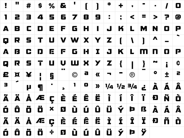 GALACTIC VANGUARDIAN NCV Regular Character Map GALACTIC VANGUARDIAN NCV Regular Character Map