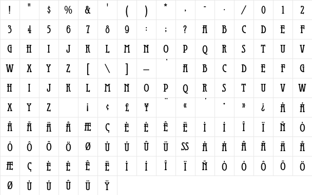 GaladrielEF Regular Character Map