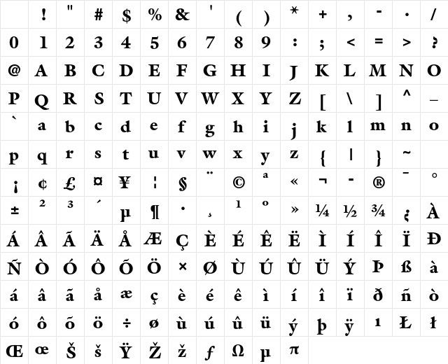 ITC Galliard Std Black Character Map ITC Galliard Std Black Character Map