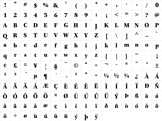 Gamma ITC Std Black Character Map Gamma ITC Std Black Character Map