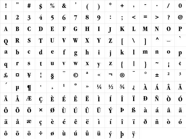 ITC Garamond Bold Condensed Character Map