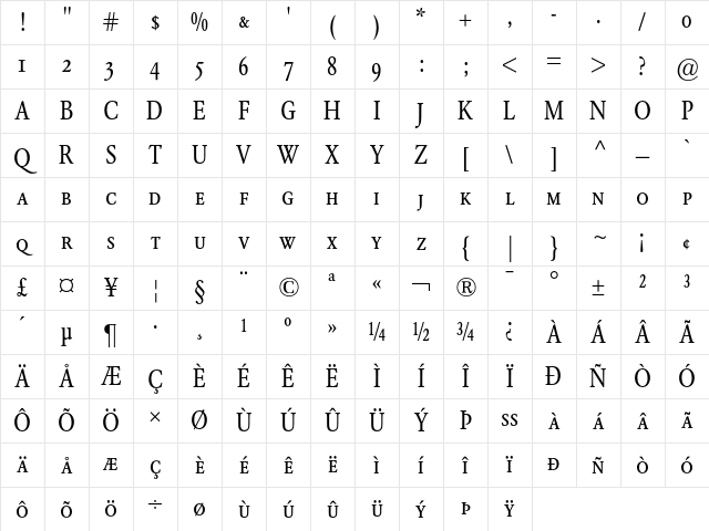 Garamond BE Condensed Small Caps &amp; Oldstyle Figures Character Map