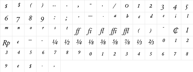 Garamond BE Italic Expert Character Map