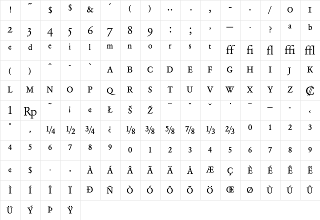Garamond BE Regular Expert Character Map