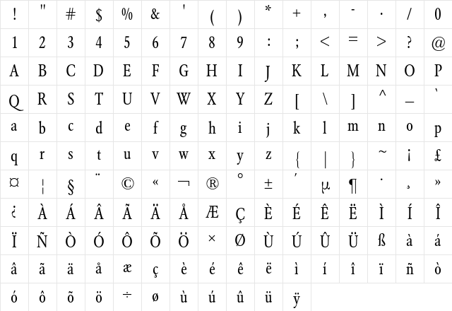 GaramondCondensedBQ Regular Character Map GaramondCondensedBQ Regular Character Map