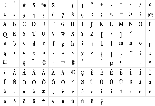 GaramondCondensedExpertBQ Regular Character Map