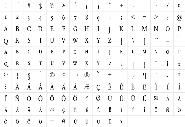 GaramondCondensedExpertBQ Regular Character Map