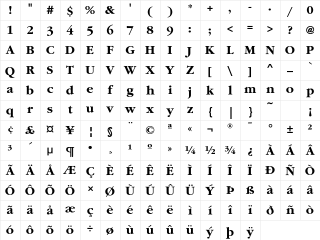 GaramondEF Bold Character Map