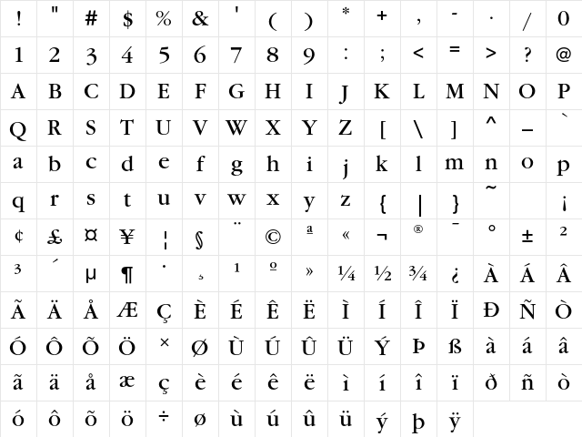 GaramondEF Book Character Map