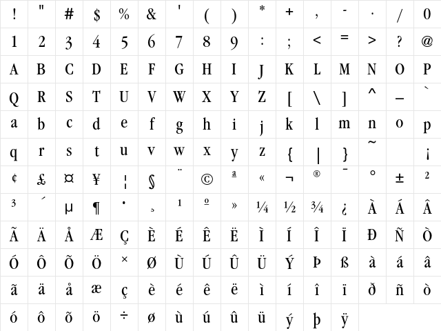GaramondEF BookCondens Character Map GaramondEF BookCondens Character Map