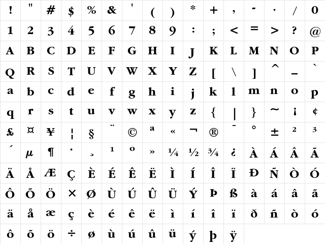 ITC Garamond Bold Character Map