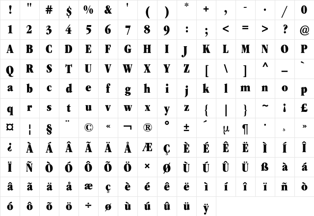 Garamond ITC Condensed BQ Regular Character Map Garamond ITC Condensed BQ Regular Character Map