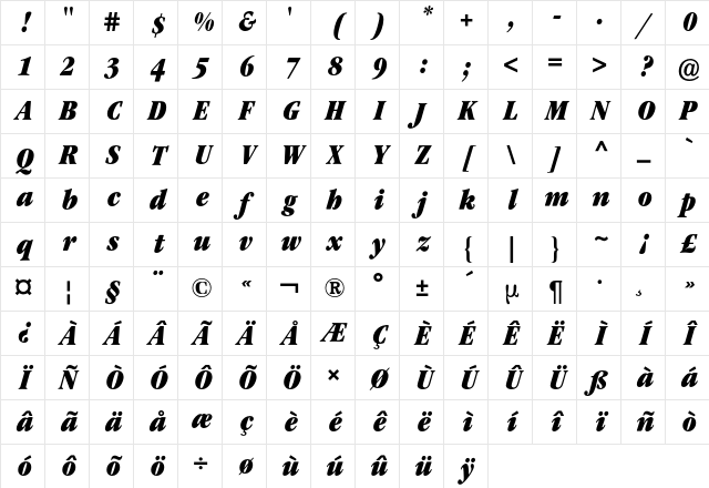 Garamond ITC Condensed BQ Regular Character Map Garamond ITC Condensed BQ Regular Character Map