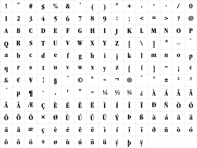 ITC Garamond LT Bold Condensed Character Map