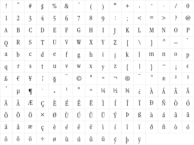 ITC Garamond LT Light Condensed Character Map ITC Garamond LT Light Condensed Character Map
