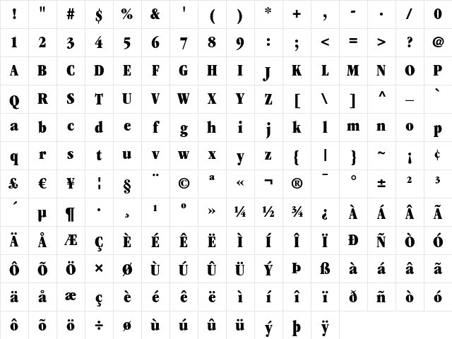 ITC Garamond LT Ultra Condensed Character Map