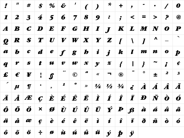 ITC Garamond LT Ultra Italic Character Map