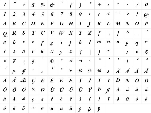 Garamond Premier Pro Bold Italic Character Map