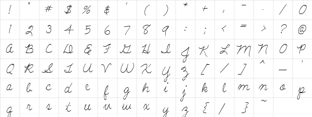 LD Shelly Script Regular Character Map