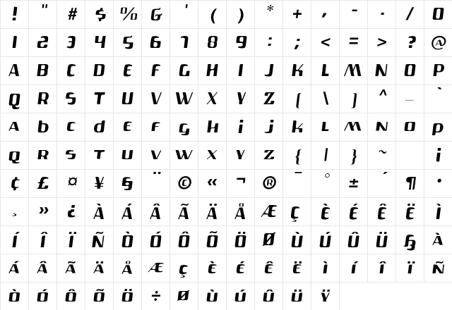 Gas Lite Character Map