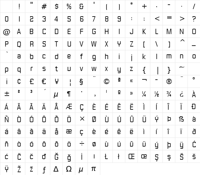 Gasoline Sans BTN Lt Regular Character Map