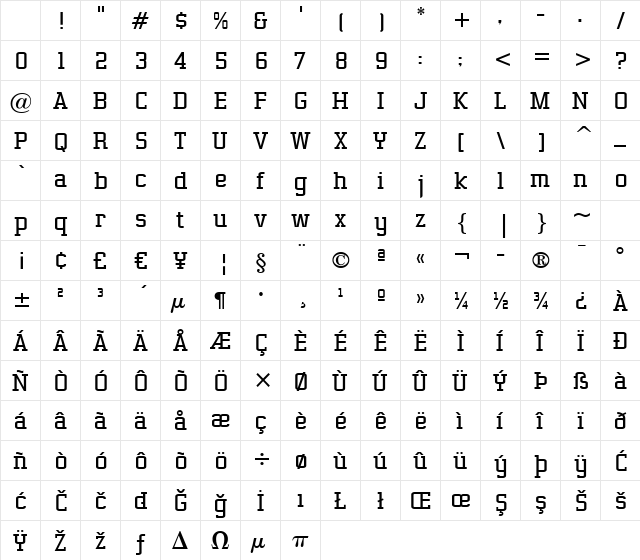 Gasoline Serif BTN Lt Regular Character Map