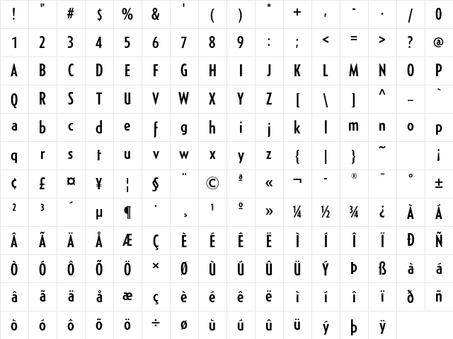 Generica Condensed Std Medium Character Map