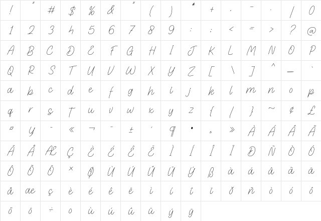Gentle Signature Demo Regular Character Map