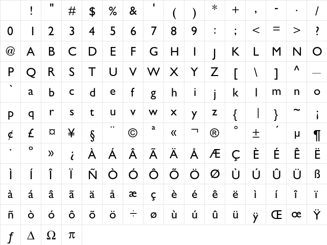 Gentle SansBook Character Map