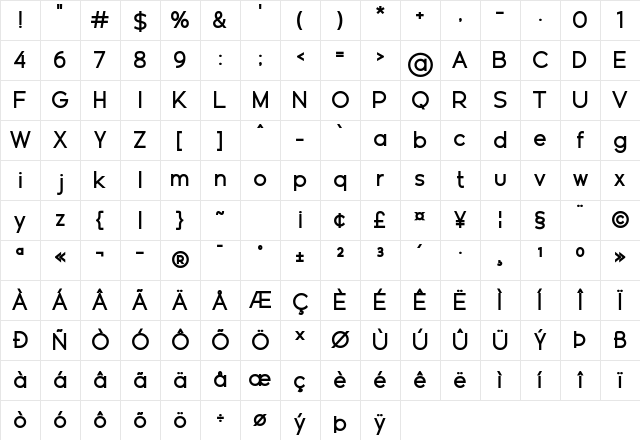 Geomatrix Medium Character Map