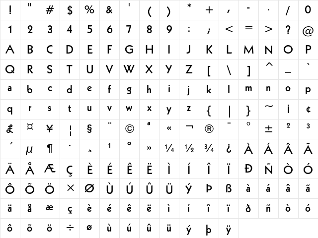 Geometric 231 Bold Character Map Geometric 231 Bold Character Map
