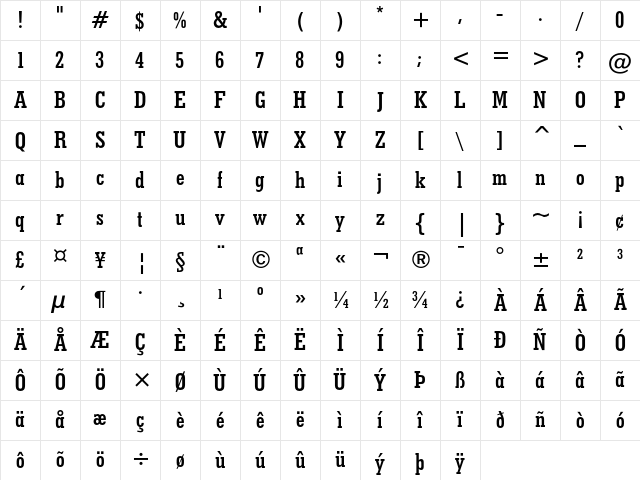Geometric Slabserif 703 Bold Condensed Character Map